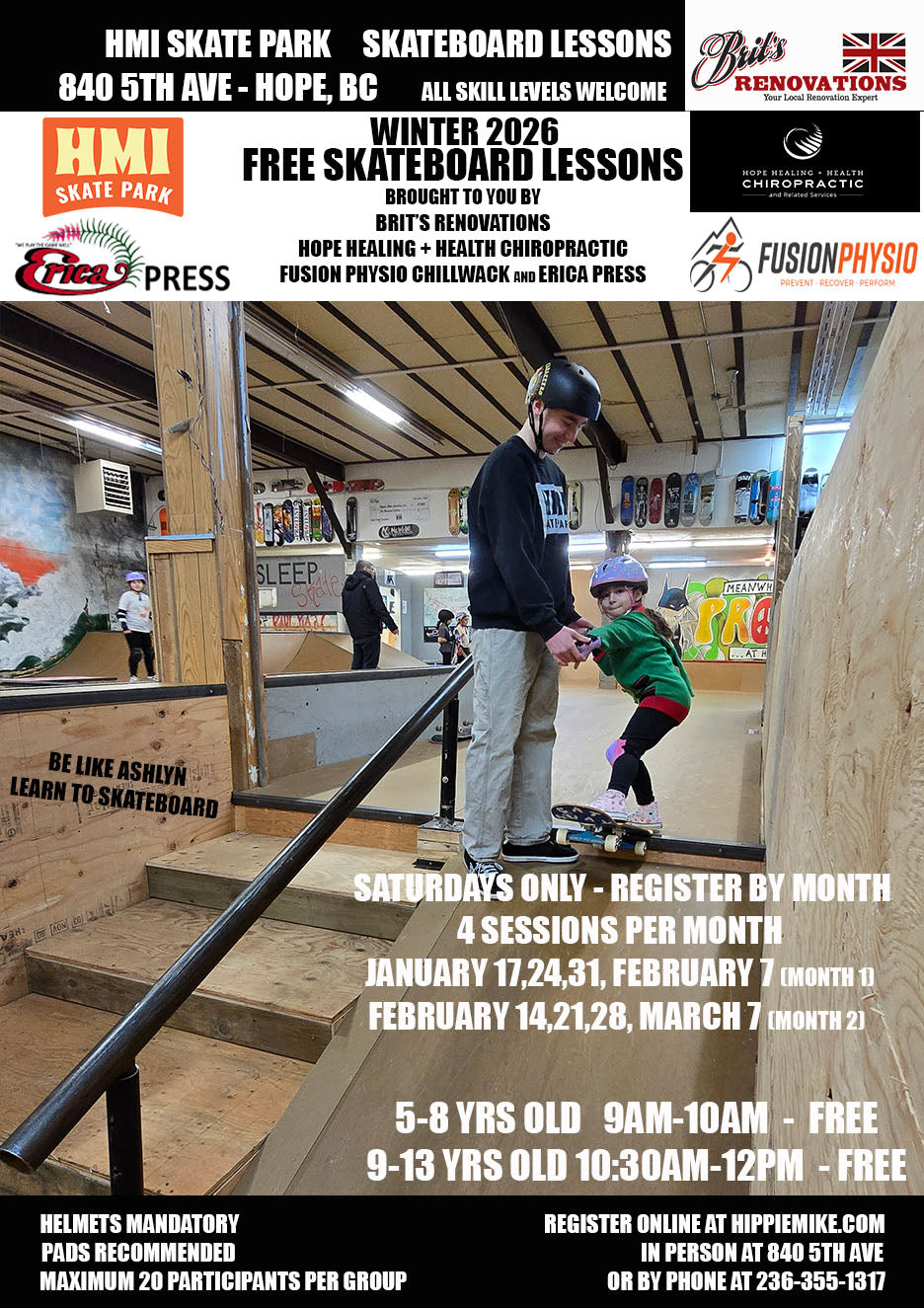 Free Fall Skateboard Lessons - January 2026