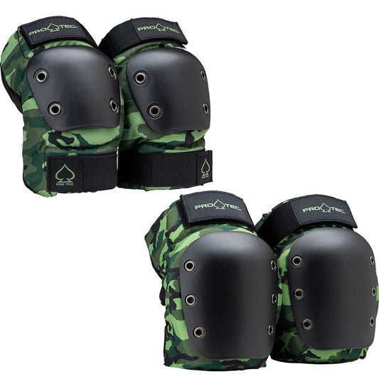 Pro Tec Elbow Knee Combo Pad Set Green Camo